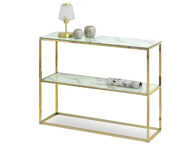 Obrázok produktu pre Konzolový stolík JENAR BIS - zlatý / biely mramor