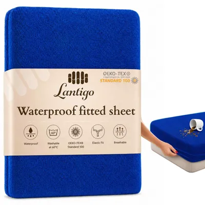 Produktbild von Lantigo Spannbettlaken wasserdicht Frottee 60x120 cm Dunkelblau, Nässeschutz