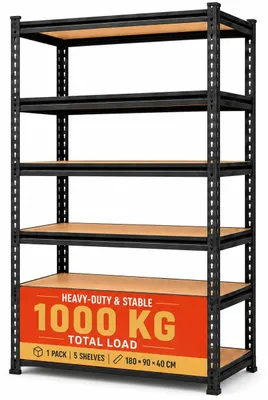 Schwerlastregal 5 Ebenen, 40x90x183 cm, 1000 kg, schwarz