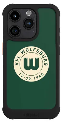 Produktbild von NIVOCASE Hülle für Apple iPhone 15 Pro  Stoßfeste Handyhülle NIVOmax Case Schwarz Offizielles Lizenzprodukt VfL Wolfsburg 80 Jahre