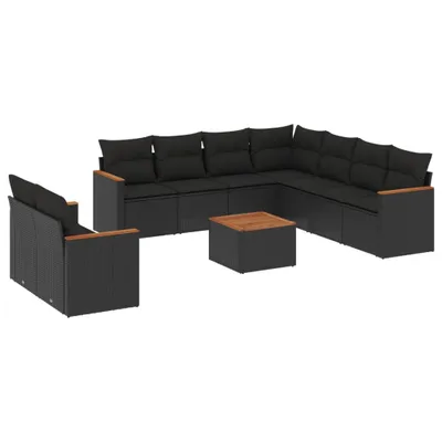 Produktbild von 10-tlg. Garten-Sofagarnitur mit Kissen Schwarz Poly Rattan