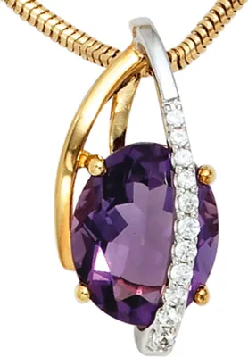 Produktbild von JOBO Anhänger 585 Gold Gelbgold Weißgold 11 Diamanten Brillanten 1 Amethyst violett