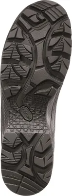 The sole of a black boot.