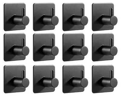 Produktbild von Set aus 12 Selbstklebenden Wandhaken Schwarz Edelstahl - Ohne Bohren für Badezimmer, Küche und Büro