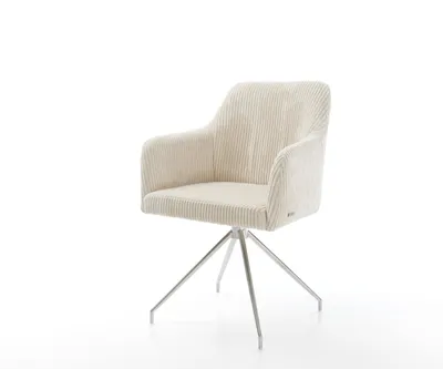 Produktbild von DELIFE Esszimmerstuhl Greg-Flex Cord Beige Kreuzgestell konisch Edelstahl Taschenfederkern
