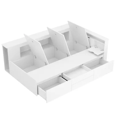 Produktbild von okwish Schlafsofa Daybett 90x200cm mit Lattenrost und Schubladen, Tagesbett Kinderbett Jugendbett aus Holz mit Bücherregal und Stauschrank (Ohne Matratze)-weiß