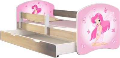 Produktbild von ACMA Jugendbett Kinderbett Junior-Bett Komplett-Set mit Matratze Lattenrost und Rausfallschutz Sonoma 07 Rosa Fee 180x80 + Bettkasten