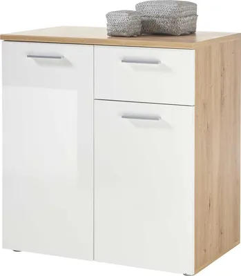 Produktbild von Kommode - Weiß glänzend - Artisan Eiche Nachbildung - B 80 cm - 2 Türen - 1 Schublade