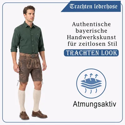 Produktbild von Trachtenlederhose Hans Lederhosen mit Gürtel kurz trachten aus 100% Nappa-Wildleder, Größe:54/XL, Farbe:Antikbraun