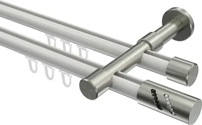 Produktbild von Interdeco Innenlaufstange / Gardinenstange mit Innenlauf Weiß / Edelstahl-Optik, Typ Prestige Zoena (Glitzerzylinder), 20 mm Ø 2-läufig, 220 cm