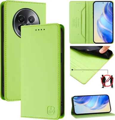 Immagine prodotto di Custodia in pelle per Realme 13+/Realme 13 Pro, flip case con slot per carte, portafoglio e supporto Verde