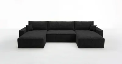 Image de Canapé d’angle VIENNA U noir velours côtelé Poso 135 - fonction couchage, coffre de rangement pour la literie