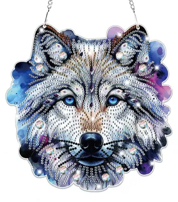 Immagine prodotto di Ciondolo "Diamond Painting" a forma di lupo, ornamento da appendere, kit per il fai-da-te per bambini e adulti, decorazione per porte e finestre