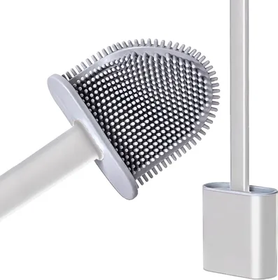 Produktbild von WC-Bürstenhalter - Toilettenreiniger - Badezimmerreinigung - Flexible Bürste aus Silikon - Freistehend oder zur Wandmontage - Weiß
