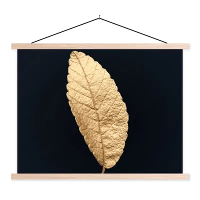 Produktbild von MuchoWow® Textilposter Schwarz und Gold - Blätter - Schwarz - Pflanzen - Luxus 40x30 cm mit holzfarbenen Rahmen - Bilder