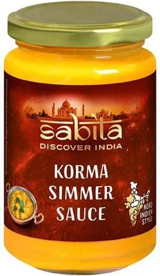 Produktbild von Sabita Korma Simmer Sauce 200 Ml Glas  Vegetarisch Glutenfrei  Mild mit Kokosmilch und Sahne