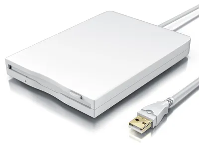 Produktbild von CSL - Externes USB Diskettenlaufwerk FDD 1,44MB 3,5 Zoll - PC - Slimline Floppy Disk Drive Extern - Portable - Plug and Play - in weiß - Windows 11 fähig