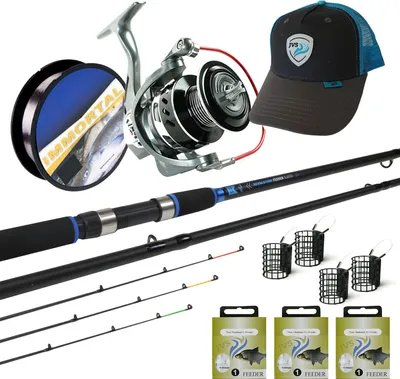 Produktbild von JVS Revolution Feeder Set – Komplette Feederrute + Feederrolle Angelschnur Unterstreicht Feederkörbe – Schwarz
