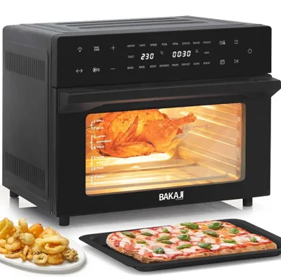 Heißluftfritteuse 30 l, 1800 W, 18 Programme, Touch, Doppelglas, Schwarz