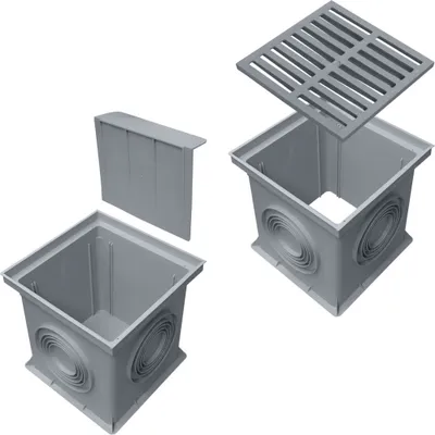 Produktbild von Marley Einlaufschacht + Schacht ohne Boden, Einlaufrost + Geruchsverschluss 300x300mm Hofablauf