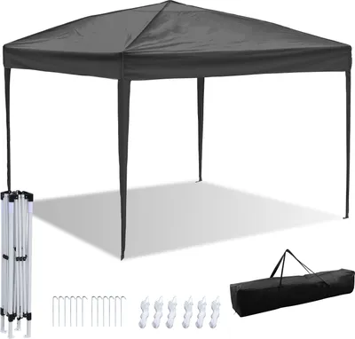 Image de Hengda Pavillon pliable 3 x 3m Tente de jardin pliable, protection UV 50+ Pavillons & tentes de réception Tente de réception à dix côtés Gris