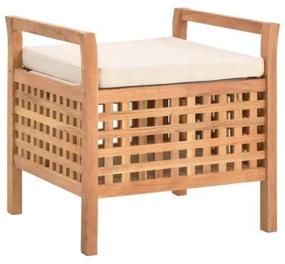 Image de Banc avec rangement, en bois massif de noyer, dimensions : 49 x 48 x 49 cm