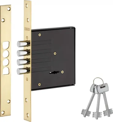 Image de Serrure encastrable à pênes ronds pour porte d'entrée, axe 60mm, bouts carrés, 3 clés - THIRARD