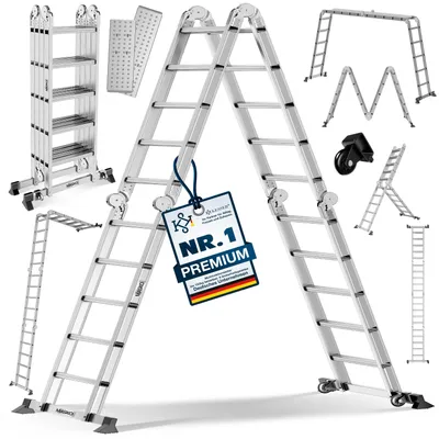 Produktbild von MASKO® Leiter Aluminium 6in1 Mehrzweckleiter Anlegeleiter Steh- & Treppenleiter