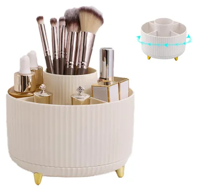 Produktbild von Große Aufbewahrungsbox für Make-up-Pinsel mit 5 Fächern für drehbare Pinselkartuschen, platzsparend und ideal für Schminktisch und Badezimmer.