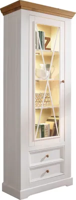 Produktbild von Vitrine - Kiefernholz massiv gewachst - B 79 cm - 1 Tür - 3 Schubladen