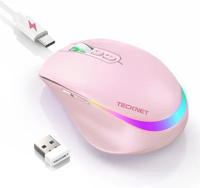 Produktbild von Kabellose Maus mit Jiggler, Wiederaufladbare 4800 DPI Funkmaus, Ergonomisch, USB 2.4G, Leise Klicks, 6 DPI Stufen, LED, USB-C