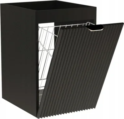 Produktbild von WENA Badezimmerschrank 40 cm, mit Wäschekorb, geriffelte Fronten, Griffe aus Metall in der Farbe Gold Willy (Farbe: Schwarz)
