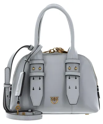 Image de PINKO sac à main sac à épaule bandoulière Bowling Bag Zip Mini Vitello Pearl Grey - Antique Gold bleu gris