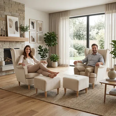 Produktbild von Ohrensessel-Set ARI Monolit – Webstoff in Hellbeige, Family Meble, KI-generiertes Bild