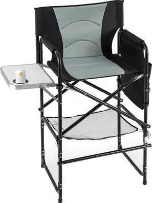 Produktbild von GOPLUS Campingstuhl faltbar, Anglerstuhl 150kg belastbar, Klappstuhl Faltstuhl mit Tisch, Getränkehalter, Seitentasche & Fußstütze, Schwarz + Grau