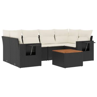 Produktbild von vidaXL 7-tlg. Garten-Sofagarnitur mit Kissen Schwarz Poly Rattan