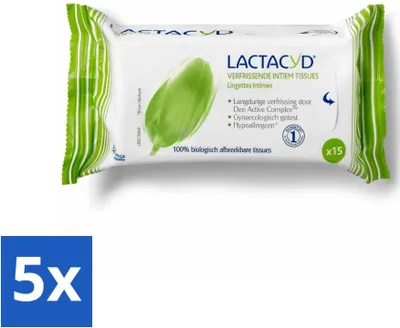 Obrázek produktu pro Lactacyd ubrousky Osvěžující 15 kusů - výhodné balení - 5 kusů
