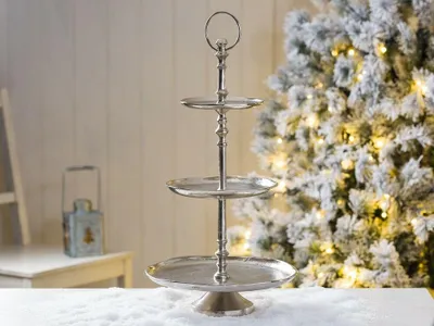 Produktbild von Etagere GALA 48 cm Rund Metall Silber 3 Etagen Tischdeko Hochzeitsdeko