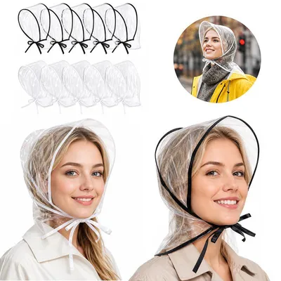 Produktbild von 10er-Set Regenhaube mit Visier, PVC, wiederverwendbar, 115x33cm, 5 Schwarz + 5 Weiß – für Damen, Frisur-Schutz
