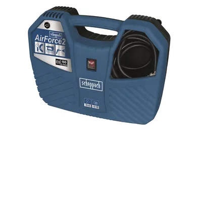 A blue Scheppach AirForce2 compressor is shown against a white background.