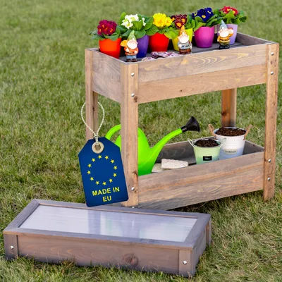 Produktbild von ITA Hochbeet mit Frühbeetaufsatz 80x37x78 cm - Pflanzkasten mit Deckel, 2 Ebenen, Innenfolie - EU - Direkt vom Hersteller - ausHolz - Blumenkasten für Garten Balkon Terrasse - Grau