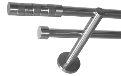 Produktbild von Gardinenstange Set Edelstahl Look Metall Ø 16mm zur Wandbefestigung 2-lauf Modern Zylinder, Länge wählbar H22 E12 E16