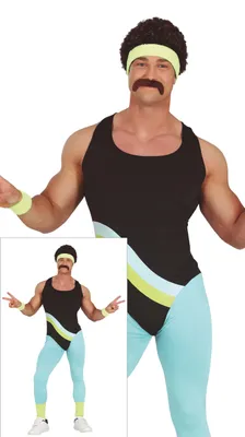 Produktbild von Achtziger Jahre Sporttrainer Retro Look Kostüm Karneval Fitness Outfit Gym Vintage Stil Party, Größe: 46 - 48 (S) Farbe: Blau