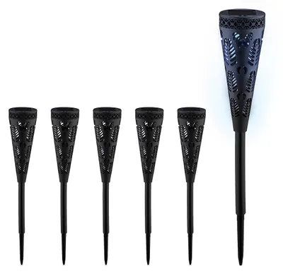 Solar-Tuinfackeln Set 8er, LED, H 41 cm, Ø 7 cm, schwarz
