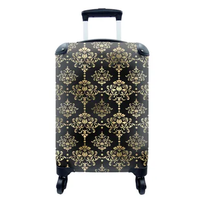 Produktbild von MuchoWow® Koffer Handgepäck Trolley Rollkoffer Kleine Reisekoffer mit 4 Rollen - Muster - Barock - Gold - Schwarz - Cabin Size < 55x40x23 cm & 55x40x20 cm - Fotokoffer - Kabinenkoffer - Boardgepäck - Reise-Box - Reisekoffer - Reisegepäck - Koffer mit Bild - Trolley für Kinder