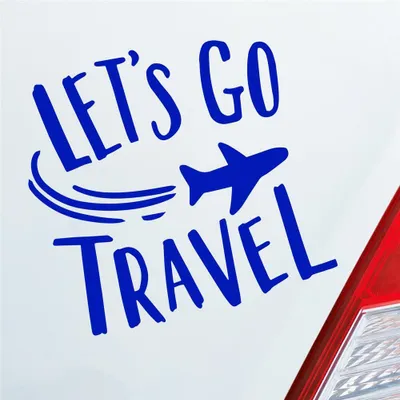 Produktbild von Auto Aufkleber Let's go travel Lass uns reisen Urlaub Holiday Car 10x10 cm Dunkelblau Sticker Heckscheibenaufkleber