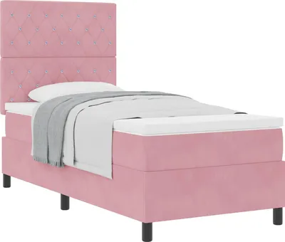Zdjęcie produktu dla Łóżko sprężynowe z materacem Różowy 90 x 190 cm Aksamit
