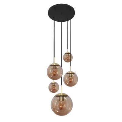Produktbild von Steinhauer Pendelleuchte Bollique 5-flammig Bernstein 60x60cm