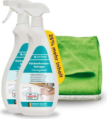Produktbild von HOTREGA Küchenfronten Reiniger Hochglanz 750 ml | pH-neutral, fettlösend & streifenfrei | für lackierte, folierte & glänzende Oberflächen