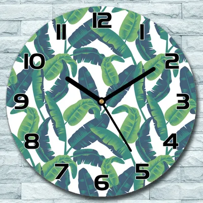 Produktbild von Wanduhr aus Glas Rund fi 30 Grüne Bananenblatt Quarz Deko Wohnzimmer Büro